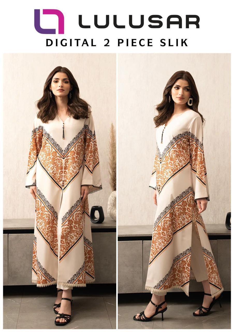 2Pc Unstitched Printed Silk Suit | Lulusar