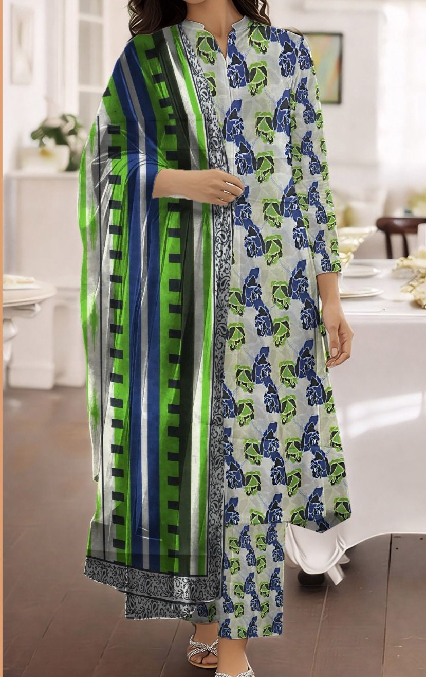 Orang | RPL Digital Lawn 3 Pcs Suit – Printed Shirt with Voil Dupatta