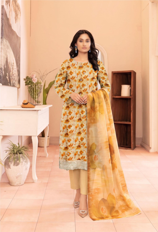 FANTAK RAYA Vol 177 Digital Print Slub Lawn Embroidered Unstitched 3 Pcs Suit
