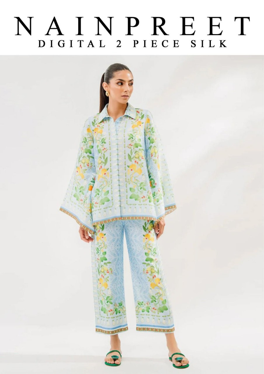 2Pc Unstitched Printed Silk Suit | Nain Preet