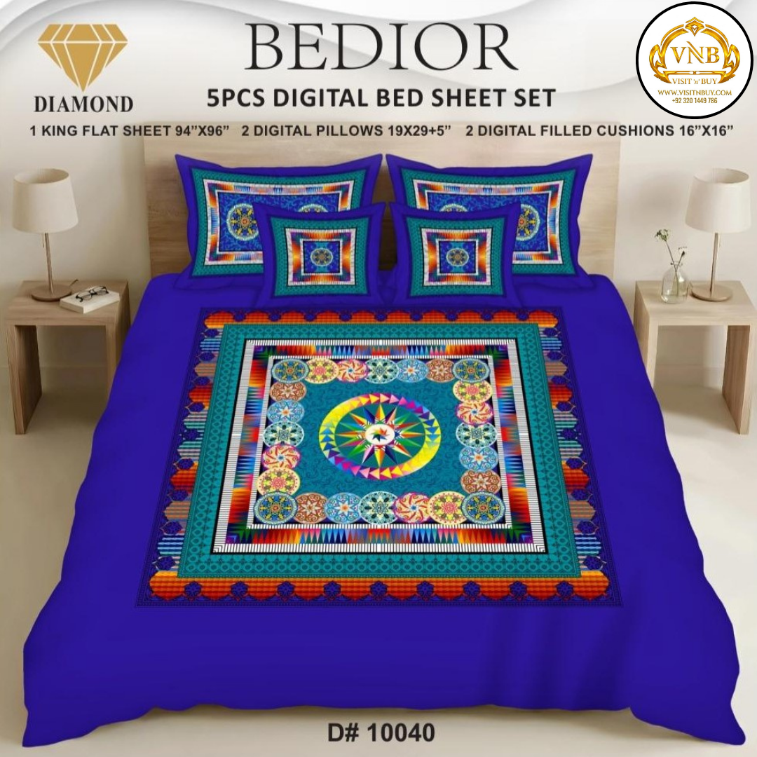 BEDIOR Diamond 5 Pcs HD Digital Printed 5D Bedsheet - King Size