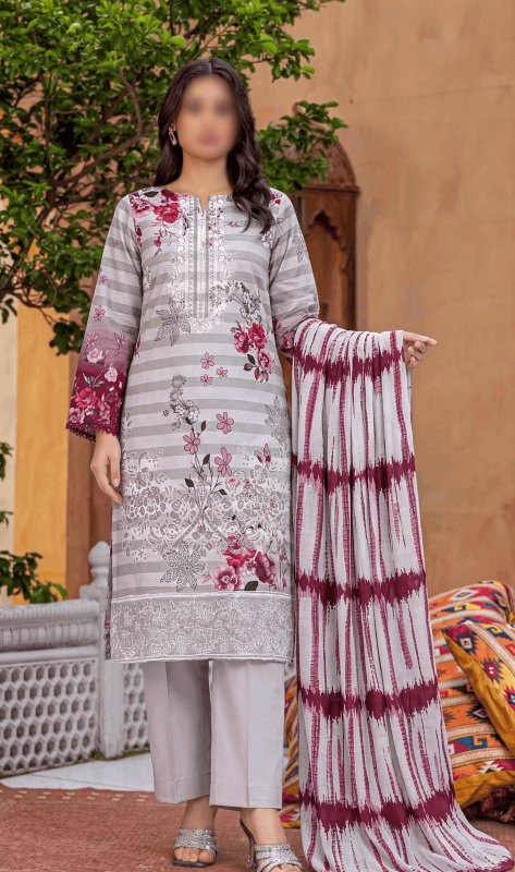 FANTAK FLOSSY FINCH Vol.161 Digital Print Fancy Slub Lawn Embroidered Unstitched 3Pcs Suit