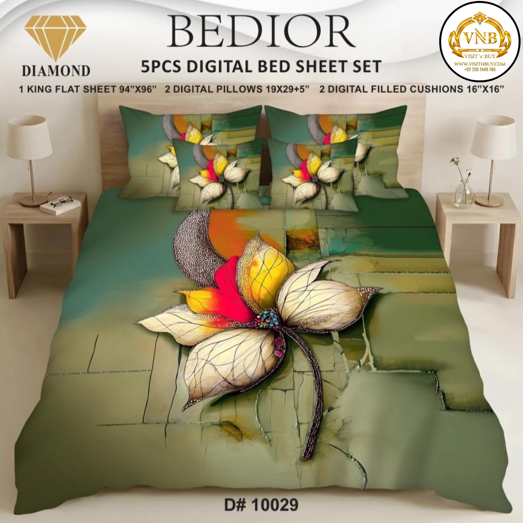 BEDIOR Diamond 5 Pcs HD Digital Printed 5D Bedsheet - King Size