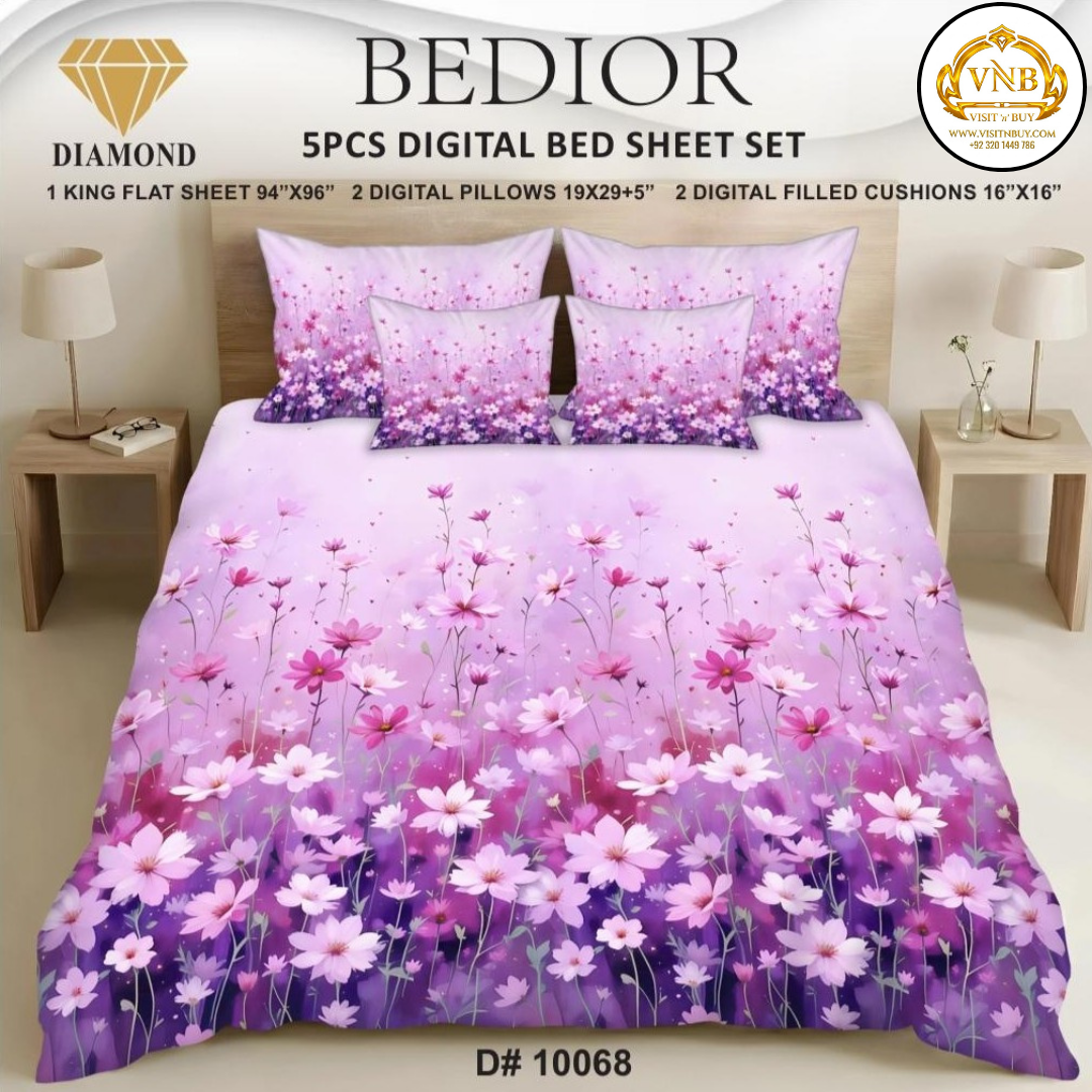BEDIOR Diamond 5 Pcs HD Digital Printed 5D Bedsheet - King Size