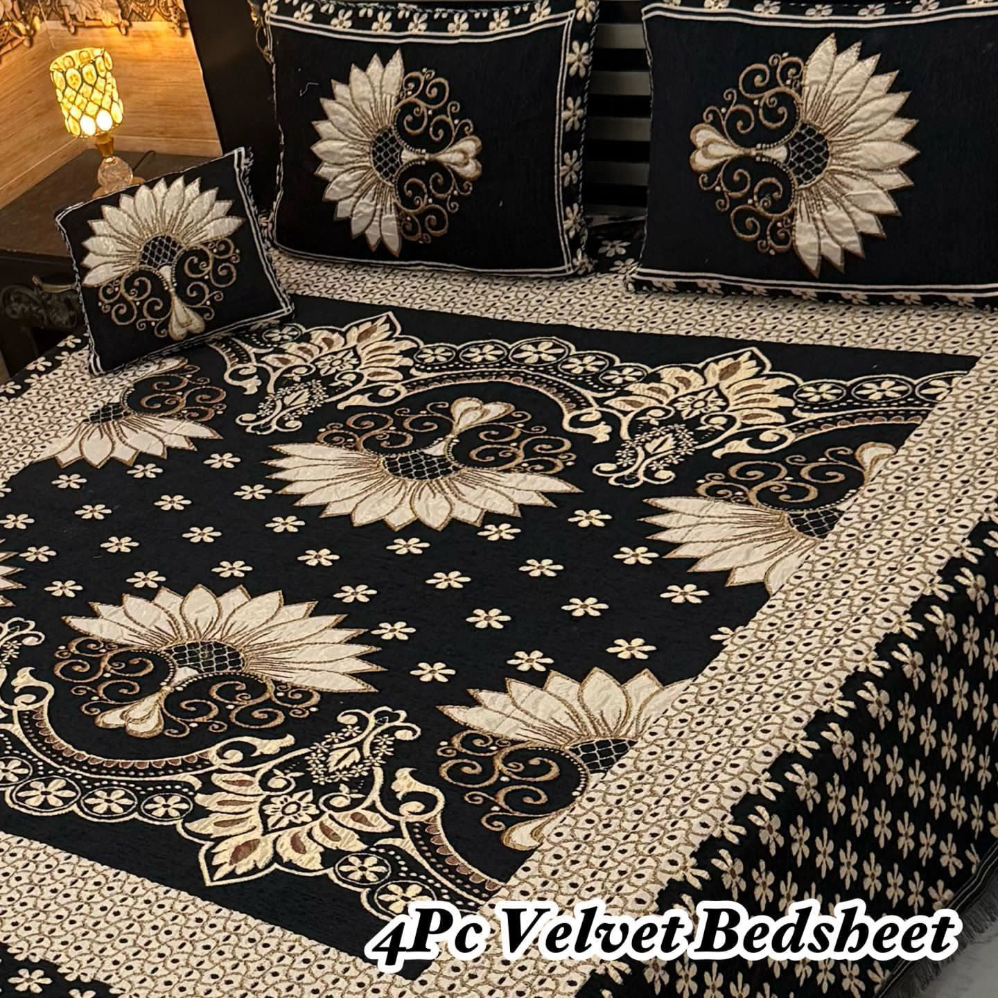 Velvet Jacquard Bedsheet Set (4PC) – King Size