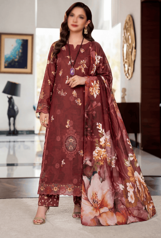 FANTAK SERENE Vol.197 Digital Print Slub Lawn Embroidered 3Pcs Unstitched Suit