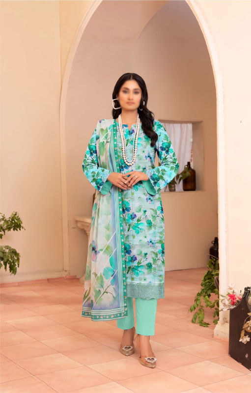 FANTAK RAYA Vol 177 Digital Print Slub Lawn Embroidered Unstitched 3 Pcs Suit