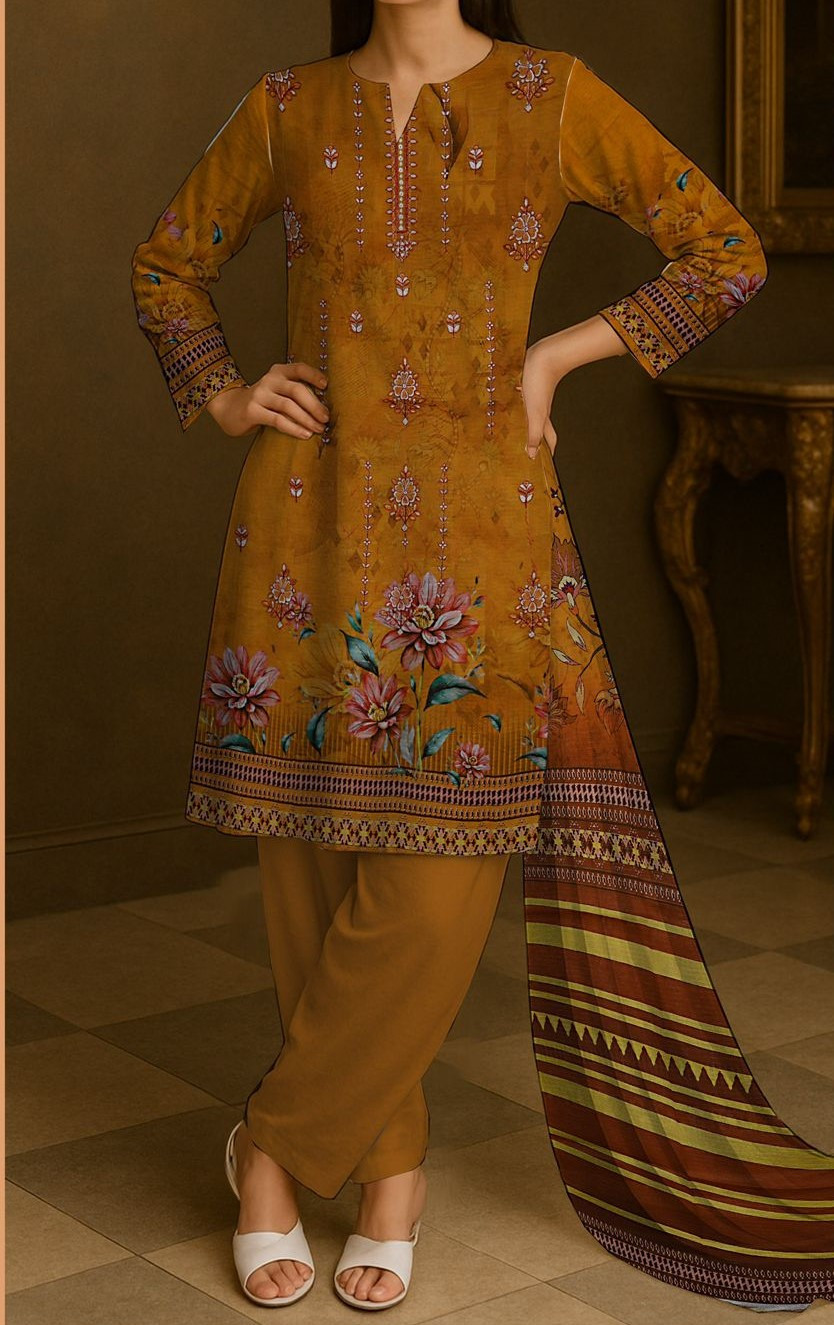 Bareeze | RPL Digital Lawn Bana Dora 3Pcs Suit – Embroidered Double Head Shirt