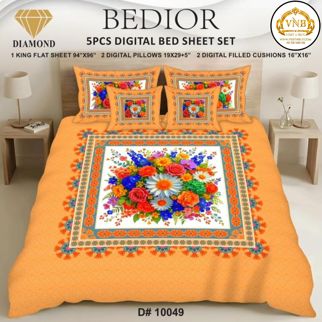 BEDIOR Diamond 5 Pcs HD Digital Printed 5D Bedsheet - King Size
