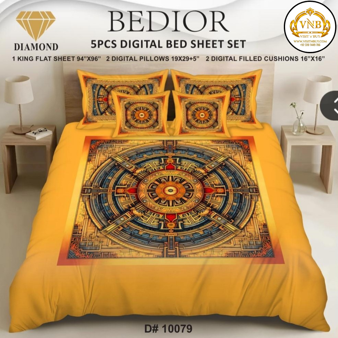 BEDIOR Diamond 5 Pcs HD Digital Printed 5D Bedsheet - King Size