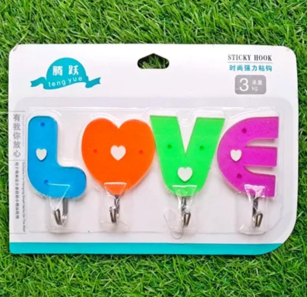 Love Hooks Strong Sticky Adhesive Kitchen Hooks Wall Hanging Reusable Hook Multi Color Love