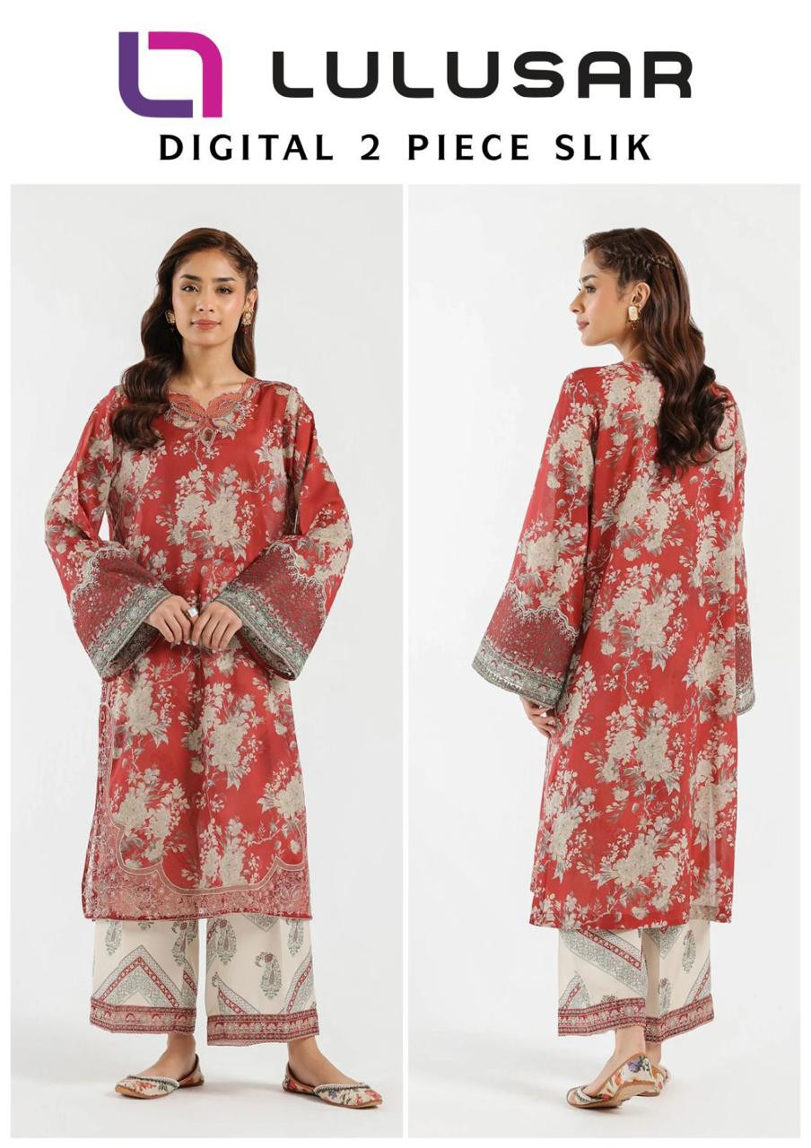 2Pc Unstitched Printed Silk Suit | Lulusar