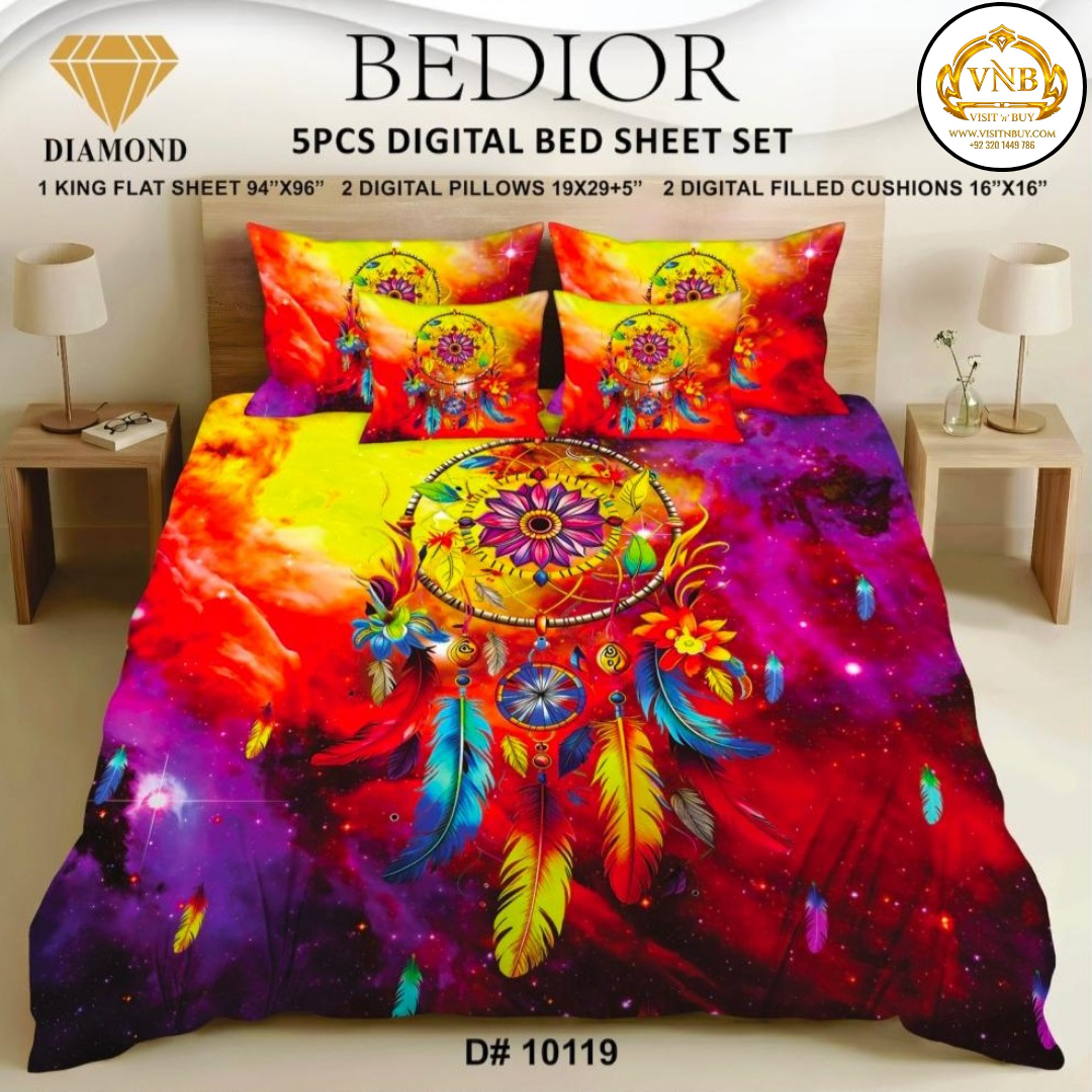 BEDIOR Diamond 5 Pcs HD Digital Printed 5D Bedsheet - King Size