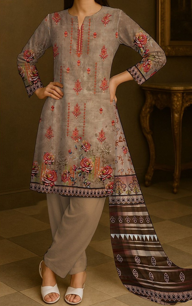 Bareeze | RPL Digital Lawn Bana Dora 3Pcs Suit – Embroidered Double Head Shirt