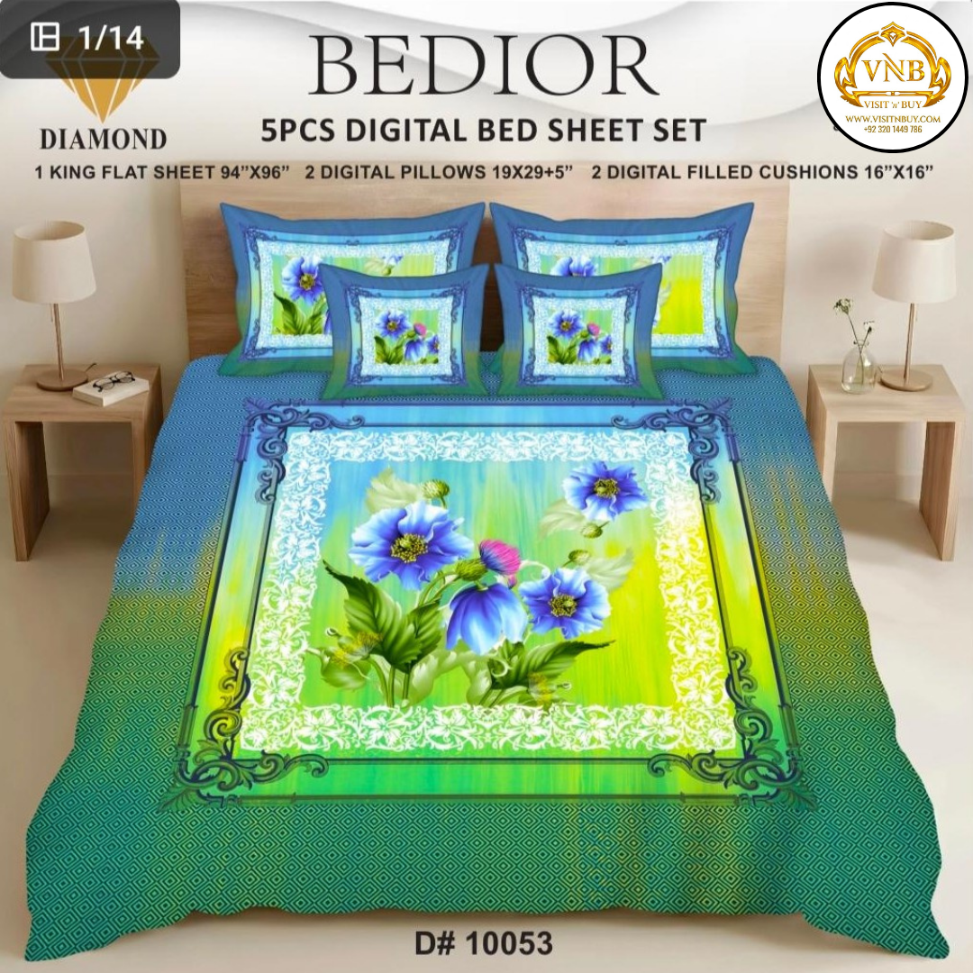BEDIOR Diamond 5 Pcs HD Digital Printed 5D Bedsheet - King Size