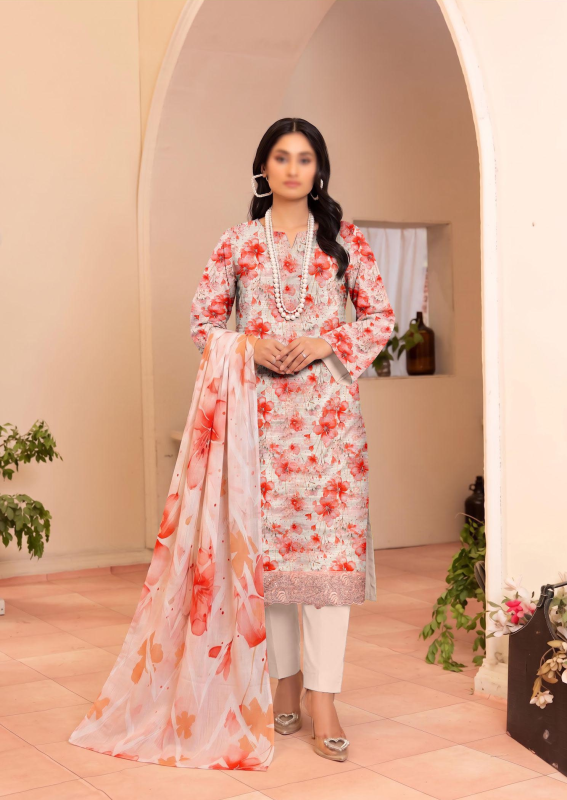 FANTAK RAYA Vol 177 Digital Print Slub Lawn Embroidered Unstitched 3 Pcs Suit