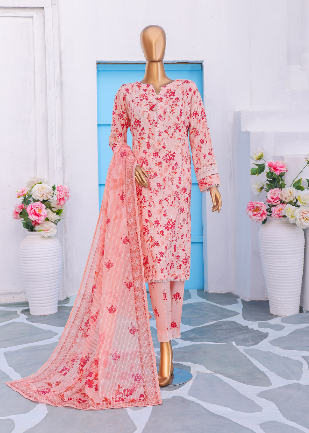 HZ 3PC Unstitched Mother Linen Suit with Premium Embroidery