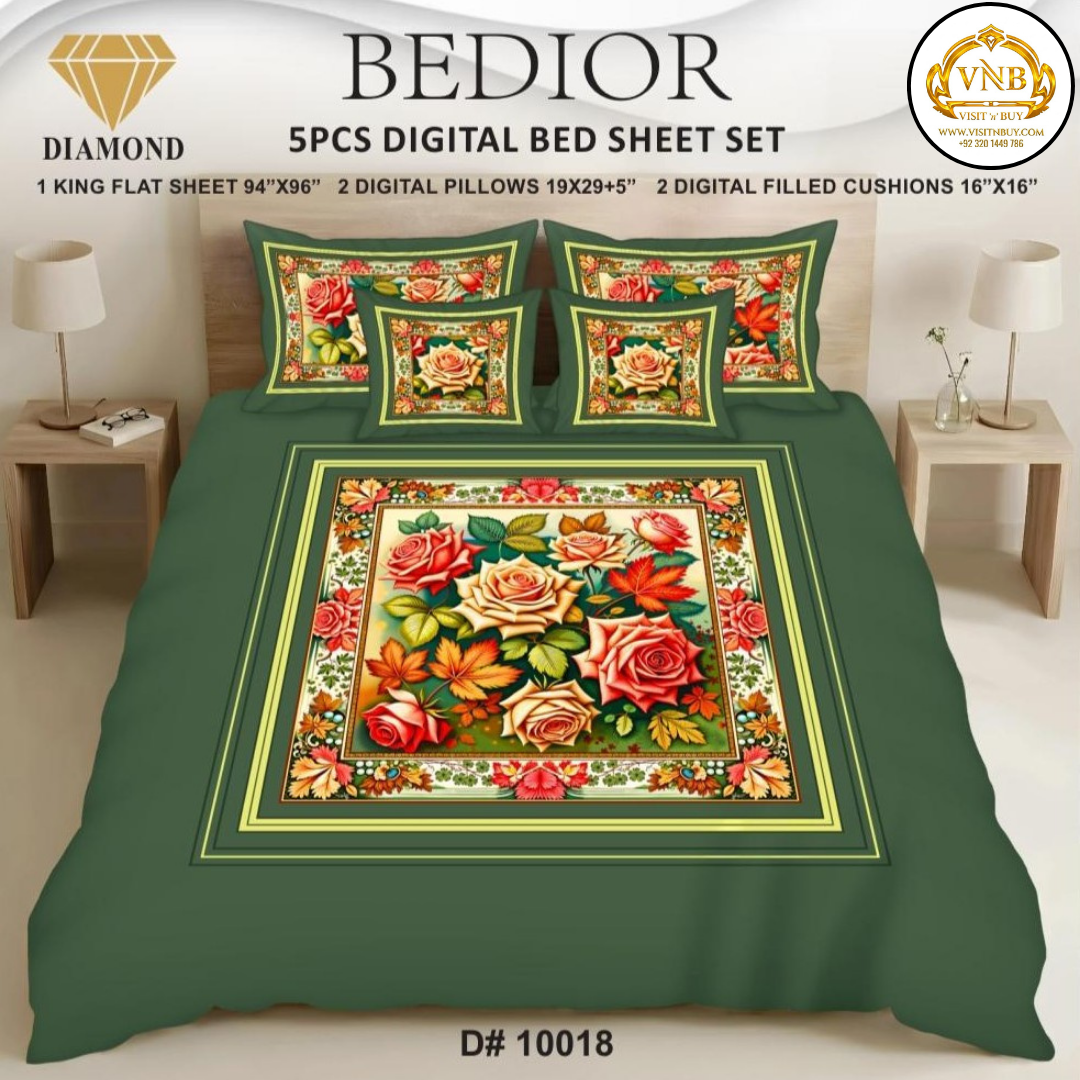 BEDIOR Diamond 5 Pcs HD Digital Printed 5D Bedsheet - King Size