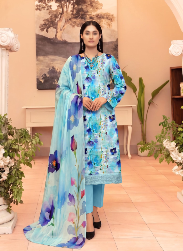 FANTAK RAYA Vol 177 Digital Print Slub Lawn Embroidered Unstitched 3 Pcs Suit