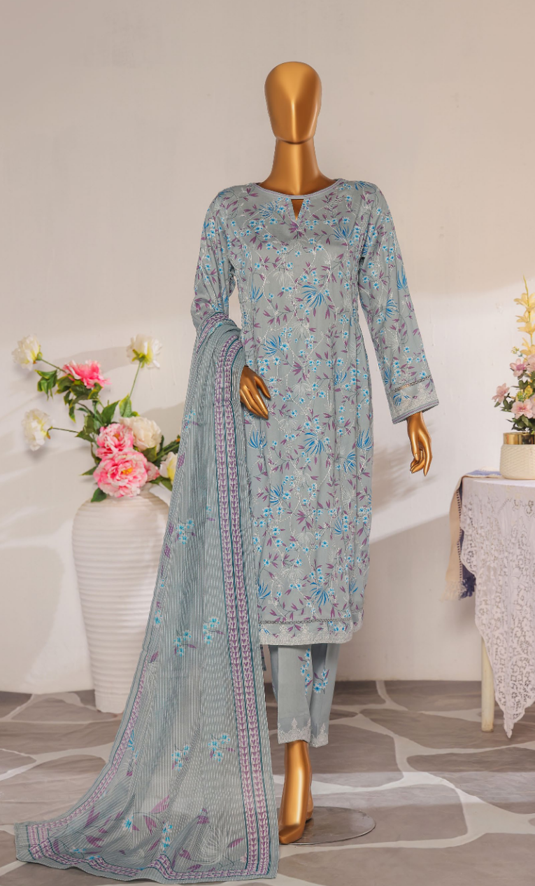 HZ 3PC Unstitched Mother Linen Suit with Premium Embroidery