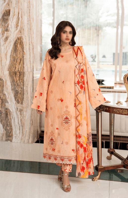 FANTAK SERENE Vol.197 Digital Print Slub Lawn Embroidered 3Pcs Unstitched Suit