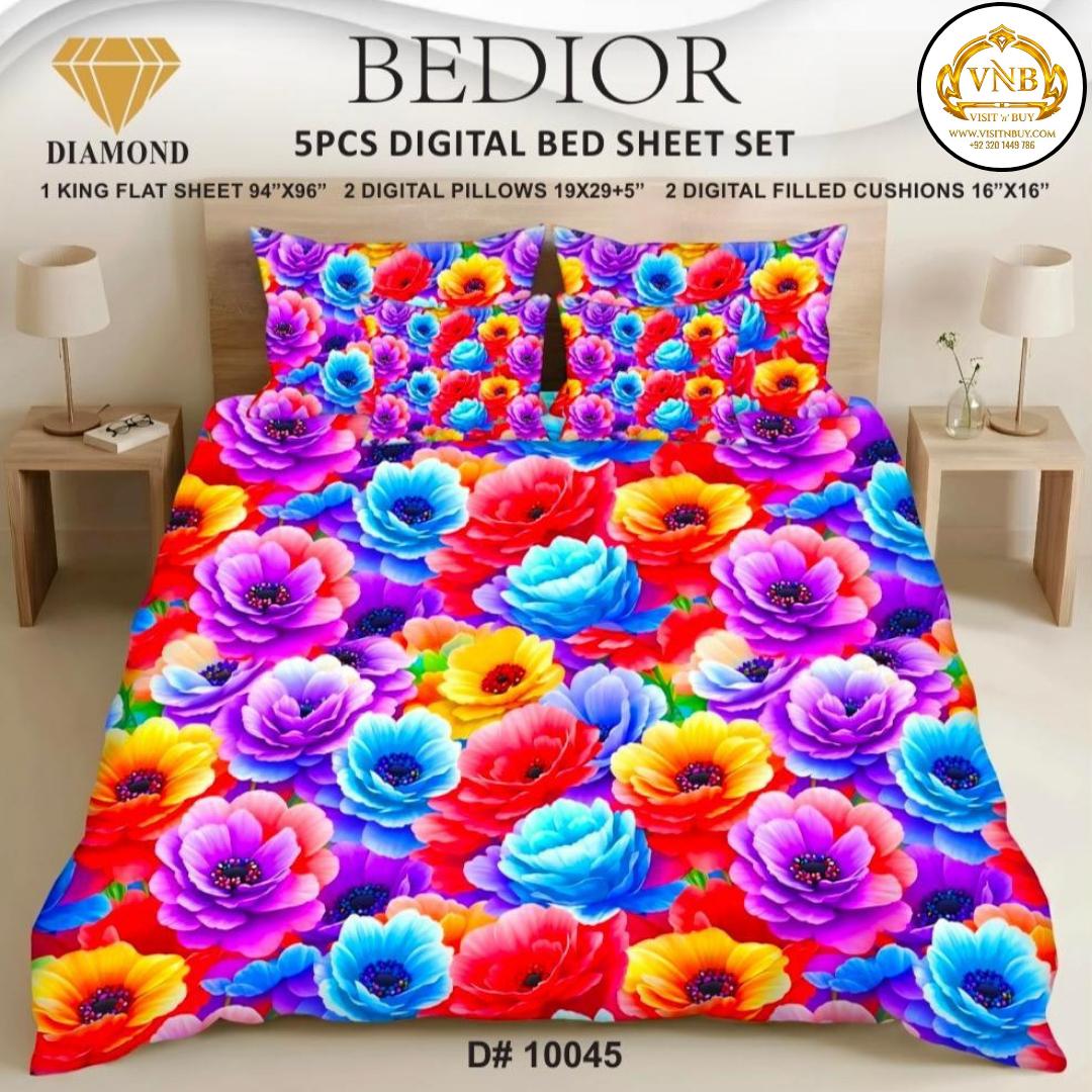 BEDIOR Diamond 5 Pcs HD Digital Printed 5D Bedsheet - King Size