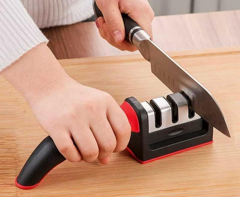 3-Stage Kitchen Knife Sharpener with Non-Slip Rubber Handle