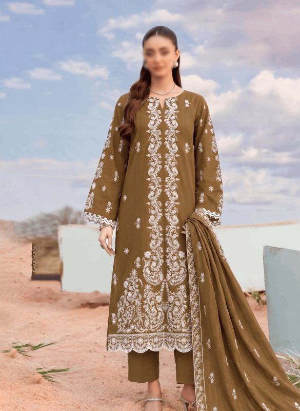 FANATK POLKI Vol 224 Luxury Slub Lawn Embroidered 3PC Suit