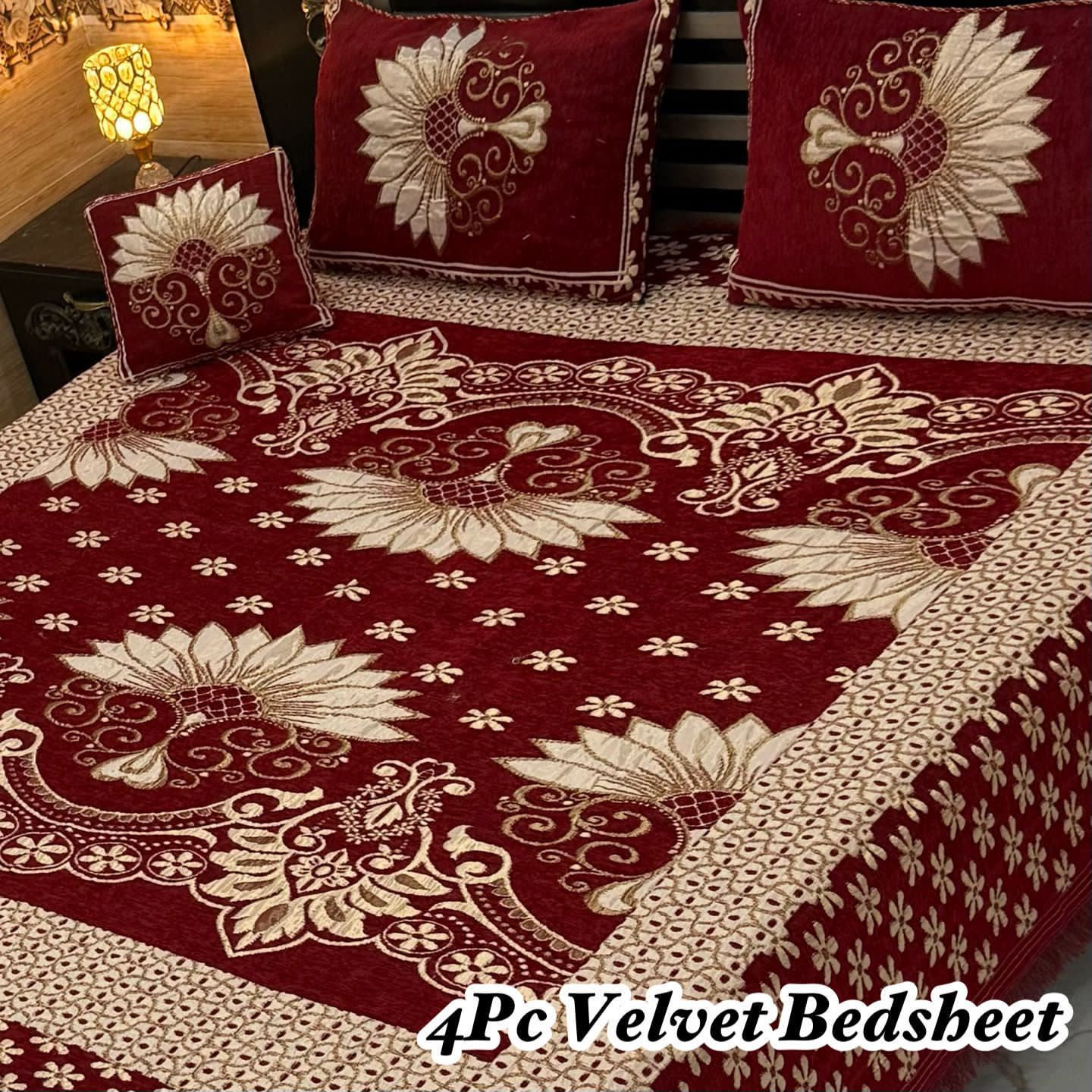Velvet Jacquard Bedsheet Set (4PC) – King Size