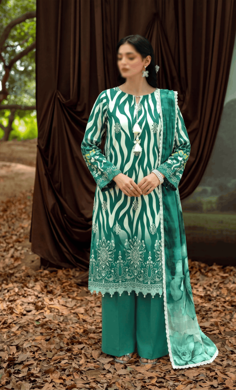 FANTAK PEARL VOL 303 DIGITAL PRINT PREMIUM LAWN EMBROIDED 3 Pcs Unstitched Suit