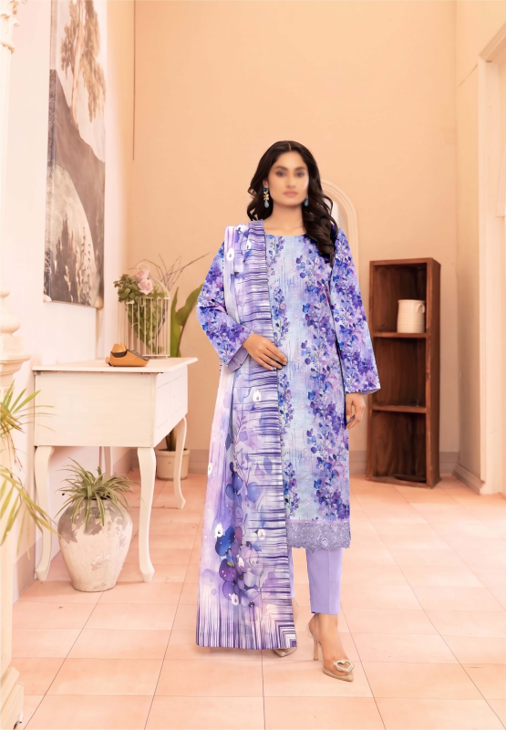 FANTAK RAYA Vol 177 Digital Print Slub Lawn Embroidered Unstitched 3 Pcs Suit