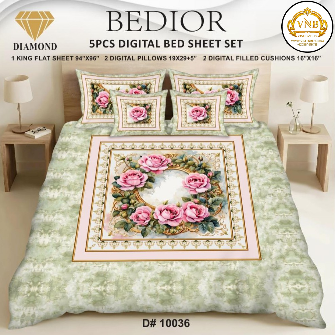BEDIOR Diamond 5 Pcs HD Digital Printed 5D Bedsheet - King Size