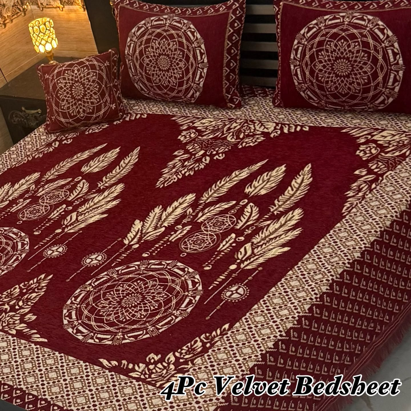 Velvet Jacquard Bedsheet Set (4PC) – King Size