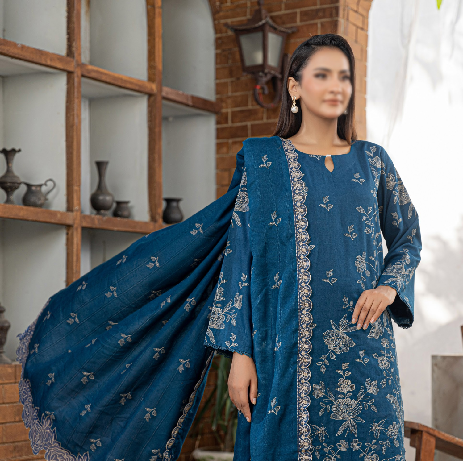 Fantak — SIGNATURE Vol.01 | 3 Piece Luxury Slub Peach Embroidered Suit