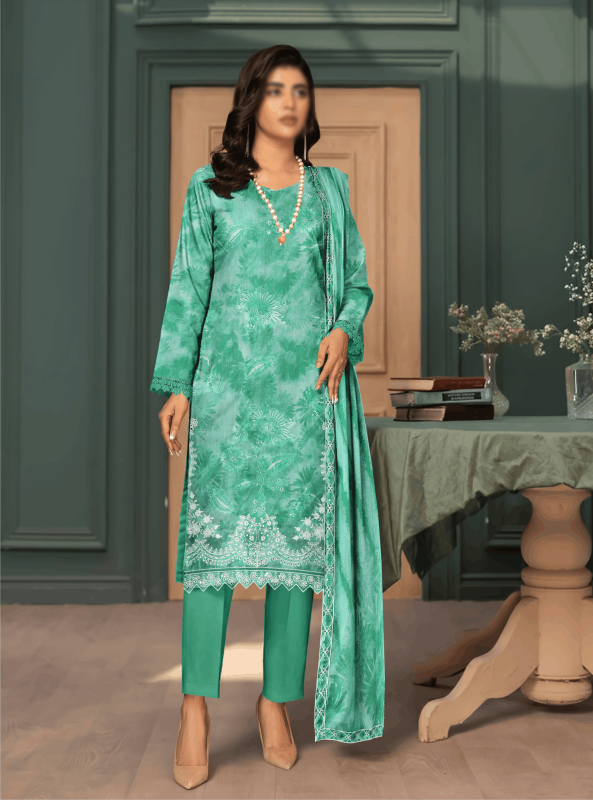 FANTAK PARISHAY Vol 136 Digital Print Slub Lawn Embroidered Unstitched 3 Pcs Suit